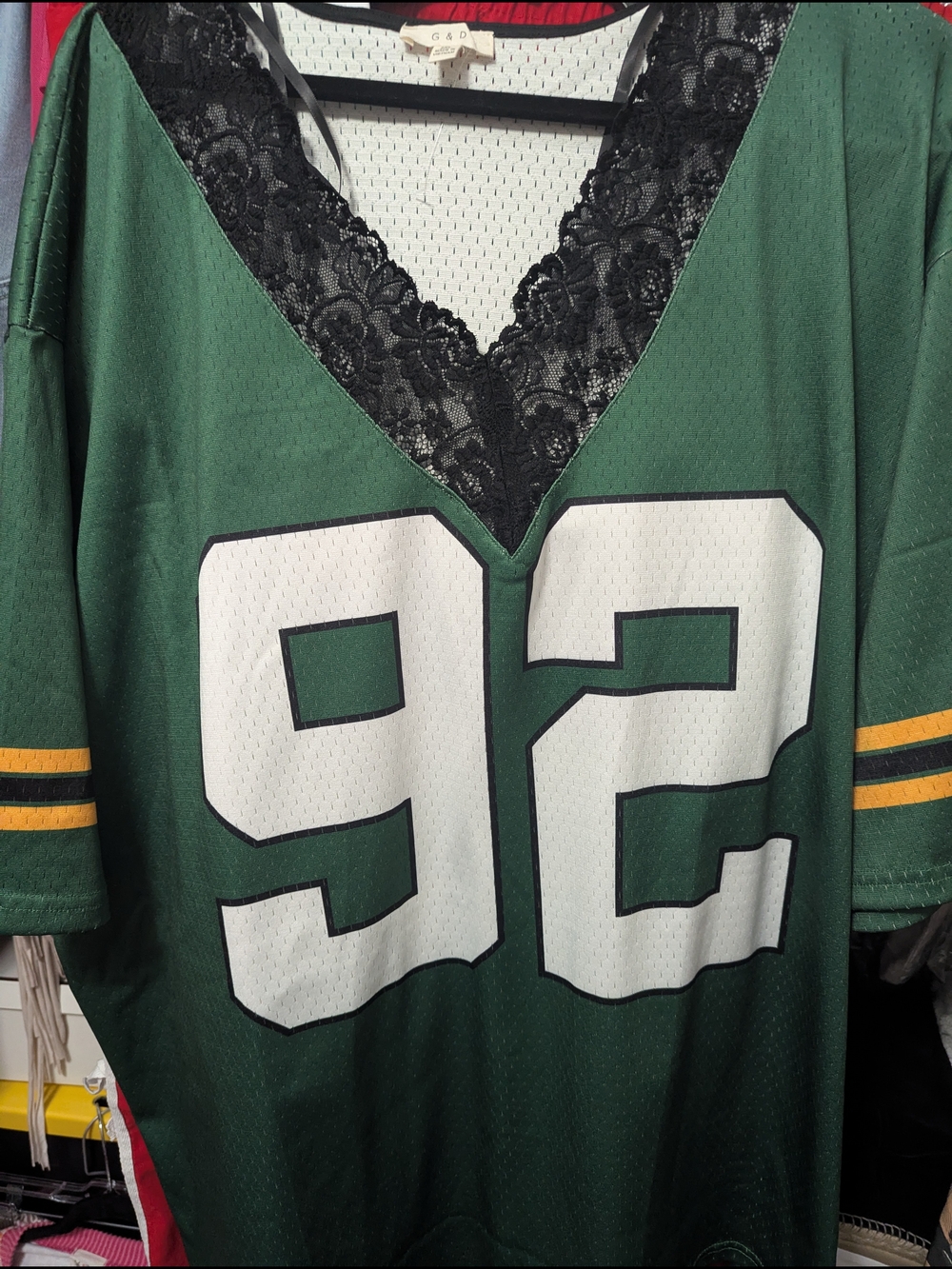Green '92' Sports Jersey with Lace V-Neck